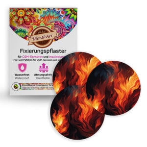 Overpatches Pflaster Tapes Fixierung bunt mit Motiv Flames Flammen für Freestyle Libre 3 und Dexcom G7